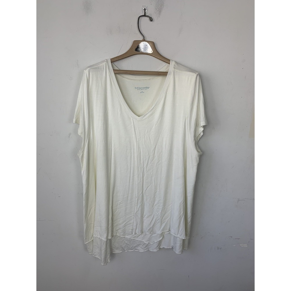 Soft Surroundings Womens 2X Cream Modal Blend V-Neck Layered Hem Tee 5DG68